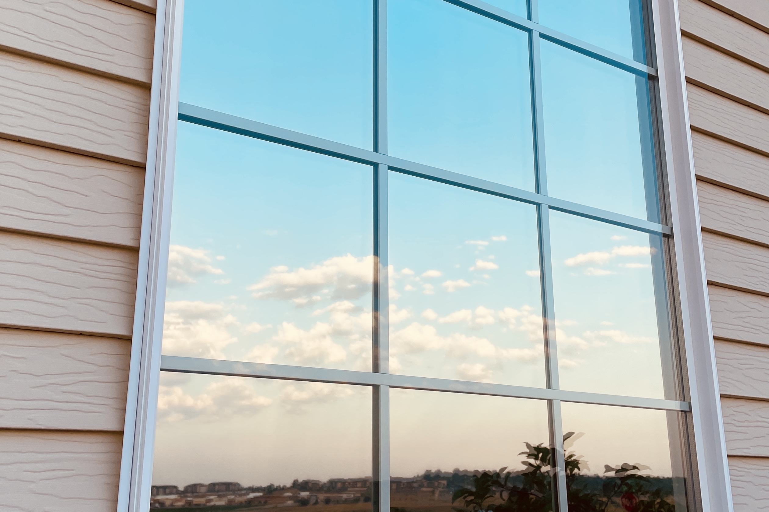 Residential windows catching the light after a clean